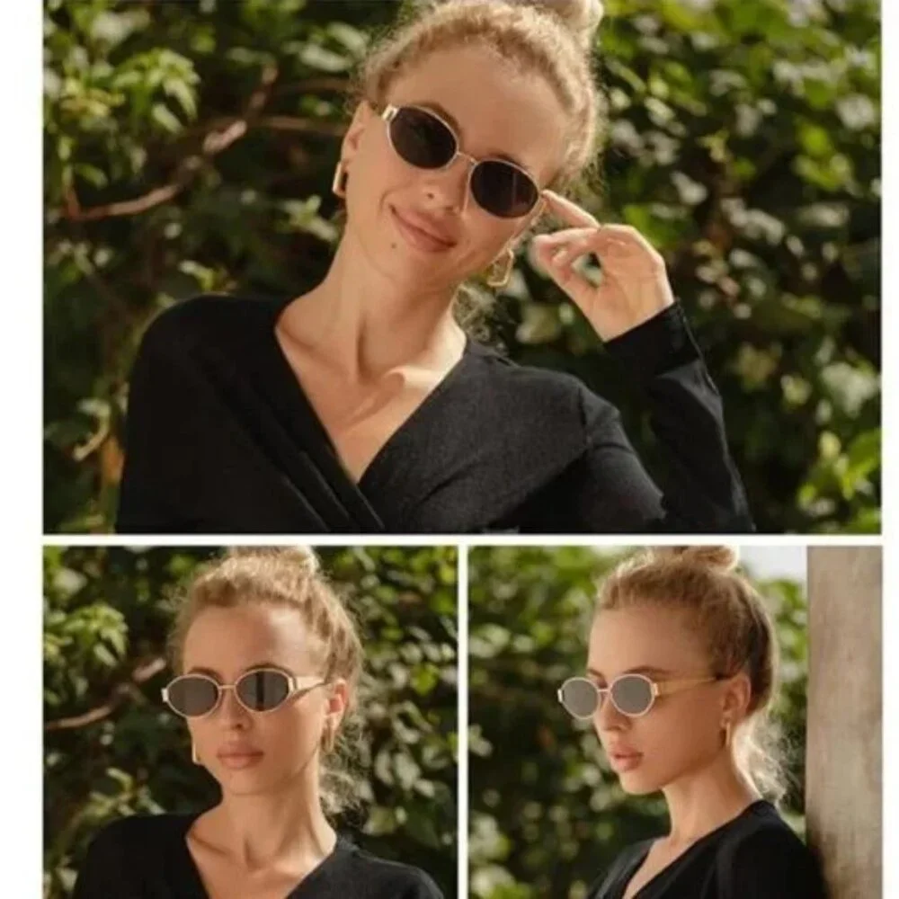 Retro Oval Sunglasses Trendy Black Gold